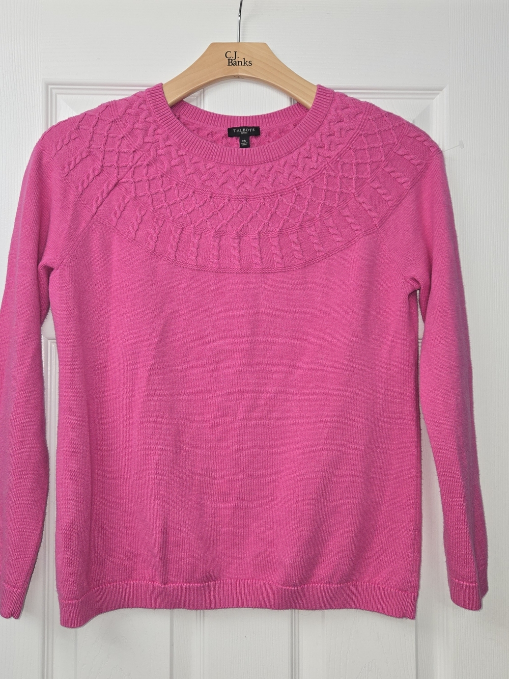 Talbots Hot Pink Cable Yoke Knit Sweater - Medium Petite MP Barbiecore Preppy